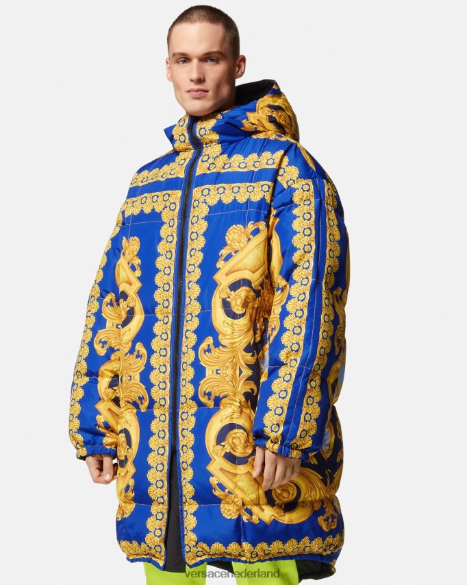Versace omkeerbare barocco 660 pufferparka Heren blauw en goud kleding J2T4F41239