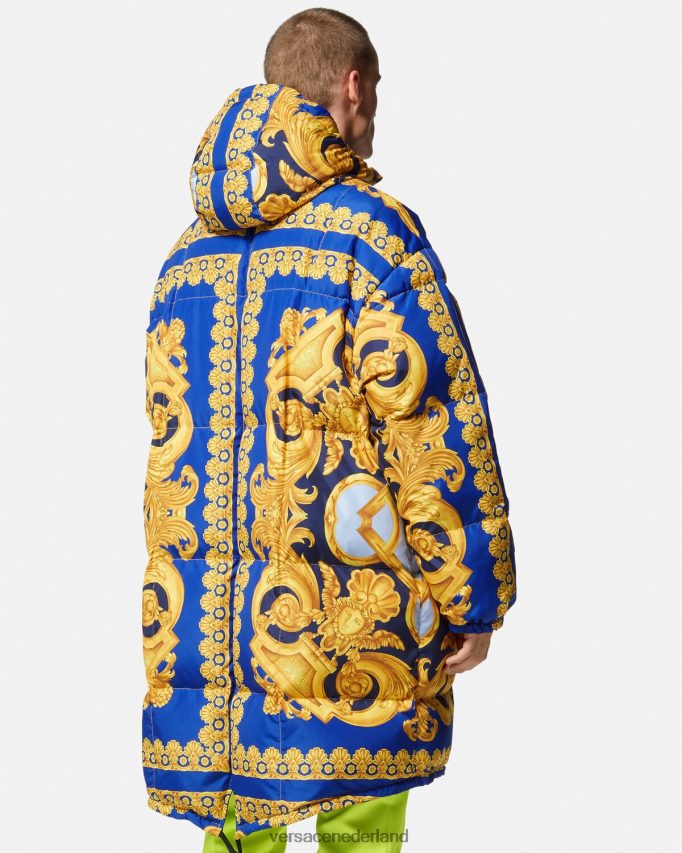 Versace omkeerbare barocco 660 pufferparka Heren blauw en goud kleding J2T4F41239