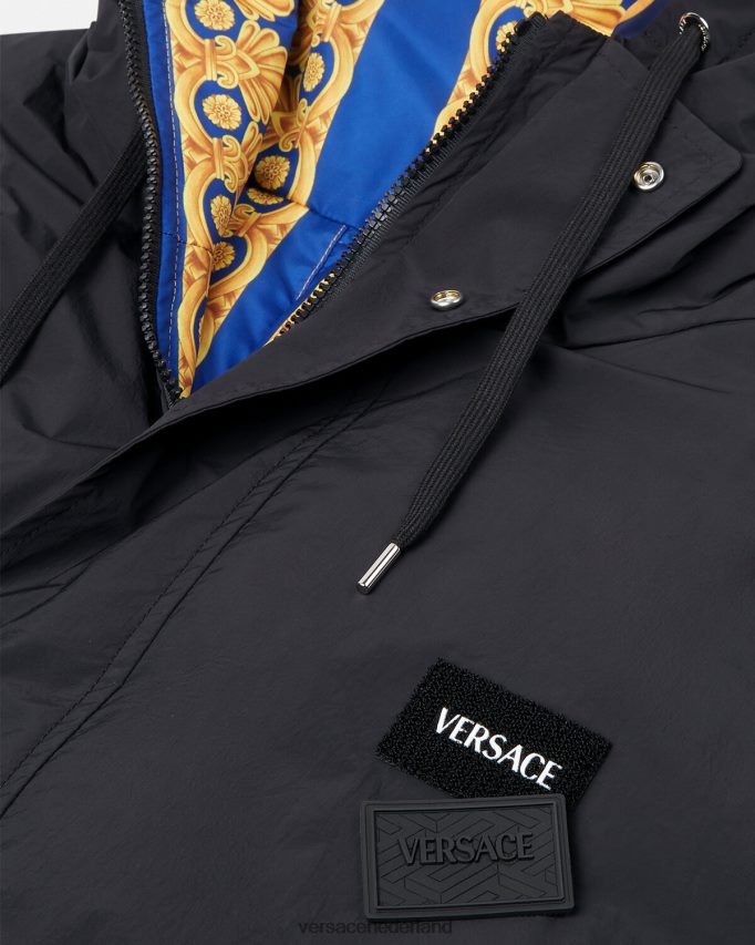 Versace omkeerbare barocco 660 pufferparka Heren blauw en goud kleding J2T4F41239