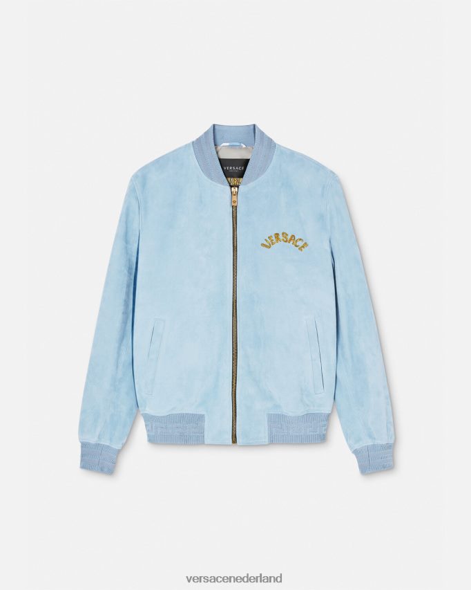 Versace suède jack met barok logo van zeeschelp Heren lichtblauw kleding J2T4F41223