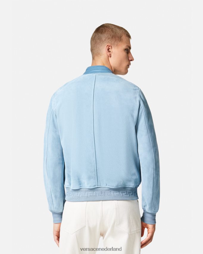 Versace suède jack met barok logo van zeeschelp Heren lichtblauw kleding J2T4F41223