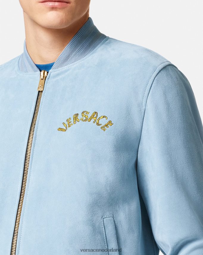 Versace suède jack met barok logo van zeeschelp Heren lichtblauw kleding J2T4F41223