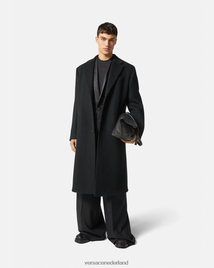 Versace wollen jas met enkele rij knopen Heren zwart kleding J2T4F41245