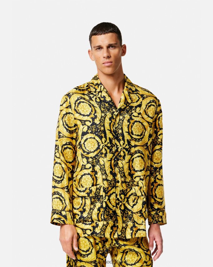 Versace Zijden pyjamashirt met barokprint Heren afdrukken ondergoed en strandkleding J2T4F41735