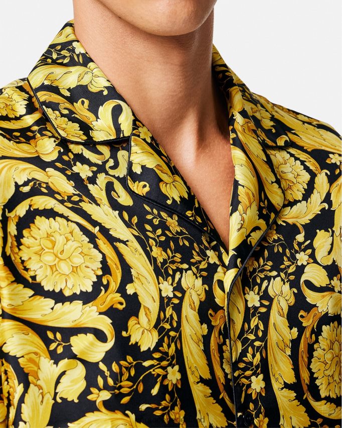 Versace Zijden pyjamashirt met barokprint Heren afdrukken ondergoed en strandkleding J2T4F41735