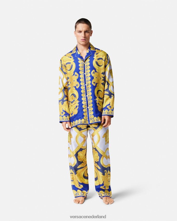 Versace barocco 660 zijden pyjamabroek Heren blauw en goud ondergoed en strandkleding J2T4F41740