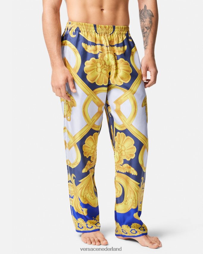 Versace barocco 660 zijden pyjamabroek Heren blauw en goud ondergoed en strandkleding J2T4F41740