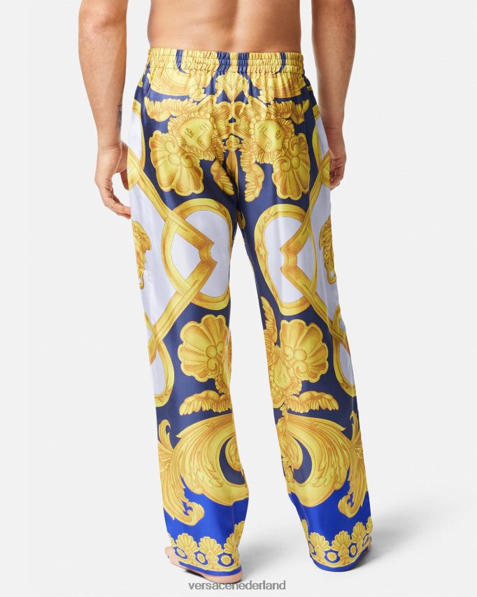Versace barocco 660 zijden pyjamabroek Heren blauw en goud ondergoed en strandkleding J2T4F41740
