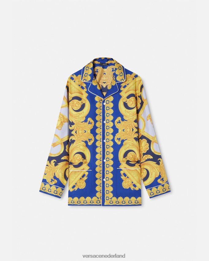 Versace barocco 660 zijden pyjamatop Heren blauw en goud ondergoed en strandkleding J2T4F41739
