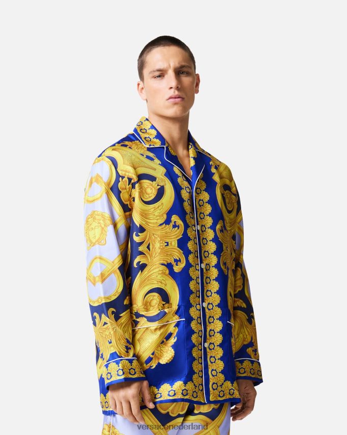 Versace barocco 660 zijden pyjamatop Heren blauw en goud ondergoed en strandkleding J2T4F41739