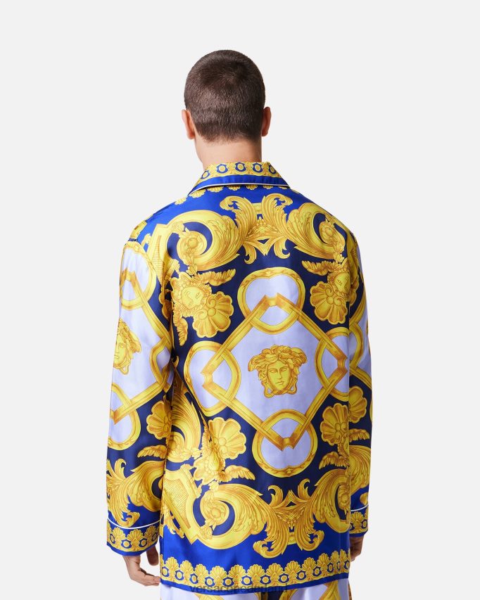 Versace barocco 660 zijden pyjamatop Heren blauw en goud ondergoed en strandkleding J2T4F41739