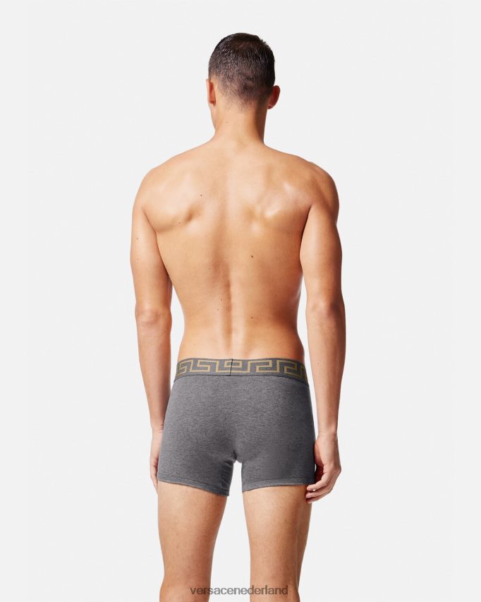 Versace Greca border lange trunks 2-pack Heren grijs en zwart ondergoed en strandkleding J2T4F41764