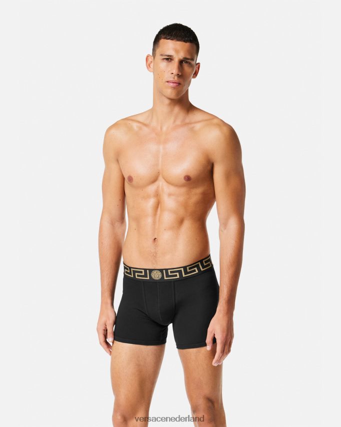 Versace Greca border lange trunks 2-pack Heren grijs en zwart ondergoed en strandkleding J2T4F41764