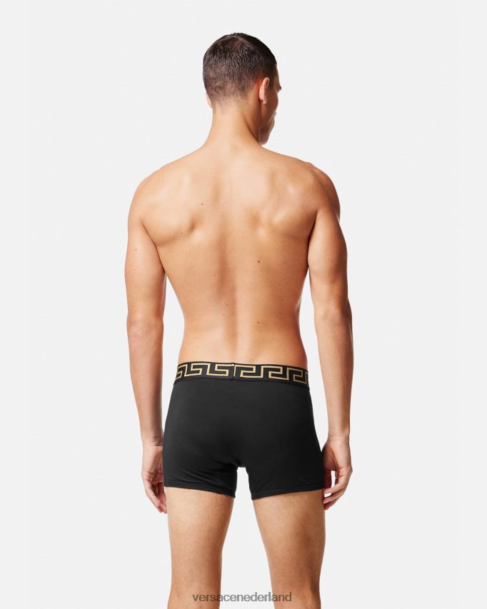 Versace Greca border lange trunks 2-pack Heren grijs en zwart ondergoed en strandkleding J2T4F41764