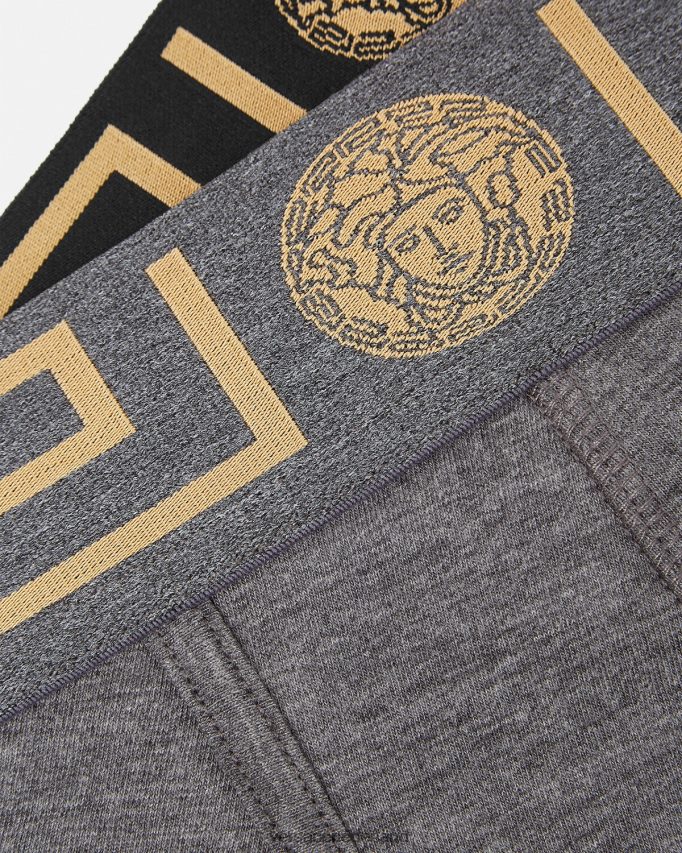 Versace Greca border lange trunks 2-pack Heren grijs en zwart ondergoed en strandkleding J2T4F41764