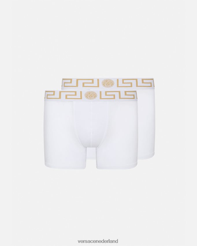 Versace Greca border lange trunks 2-pack Heren wit goud ondergoed en strandkleding J2T4F41762