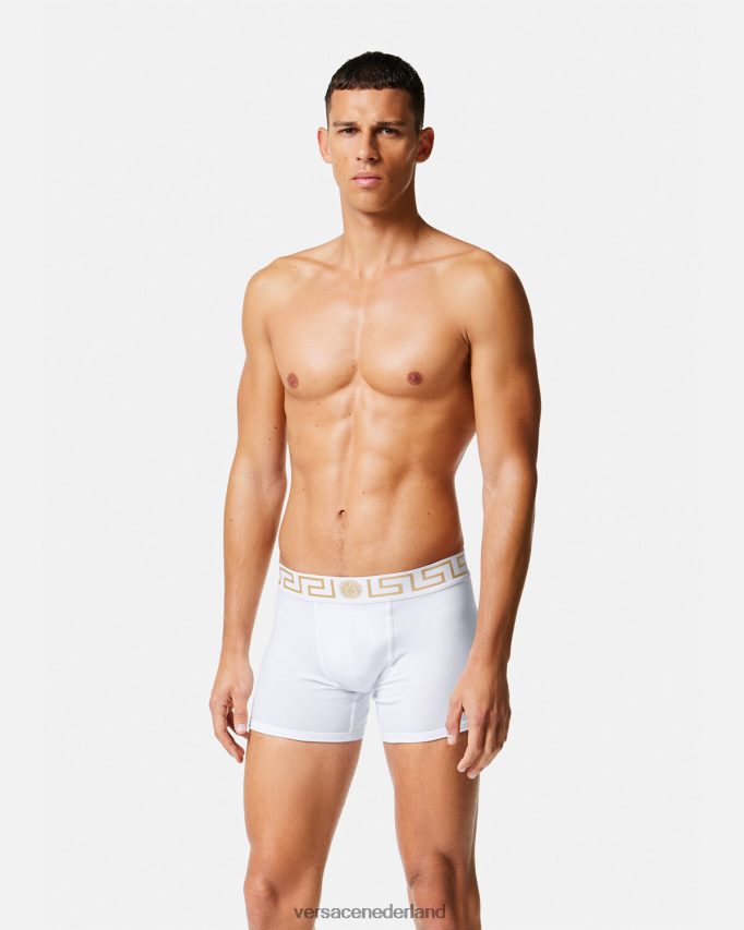 Versace Greca border lange trunks 2-pack Heren wit goud ondergoed en strandkleding J2T4F41762