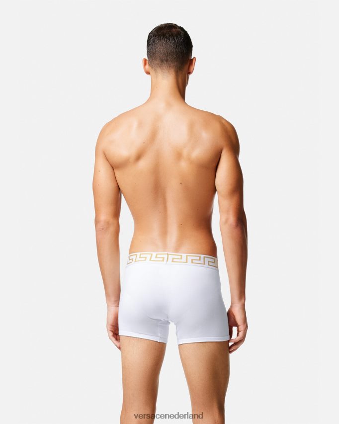 Versace Greca border lange trunks 2-pack Heren wit goud ondergoed en strandkleding J2T4F41762