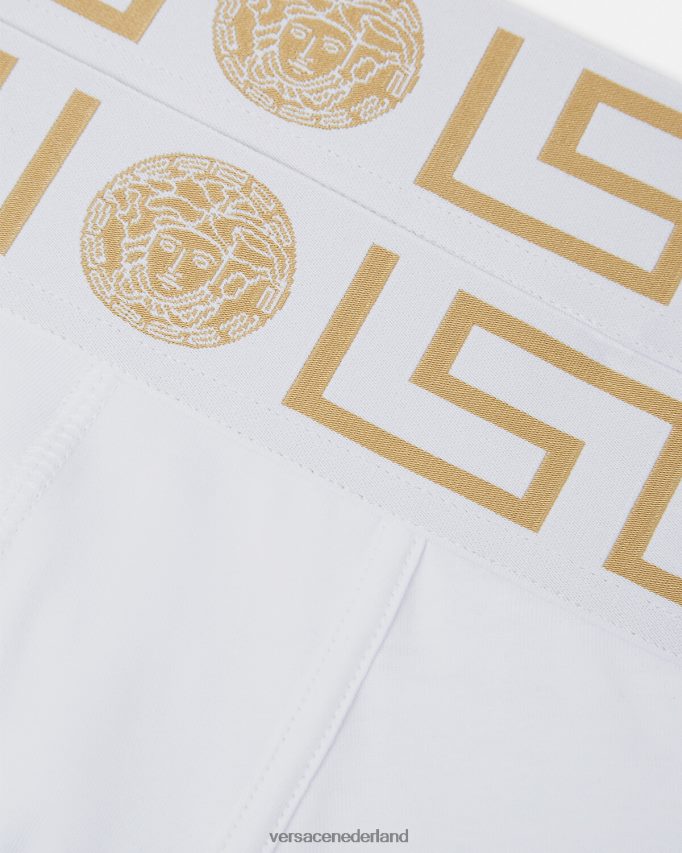 Versace Greca border lange trunks 2-pack Heren wit goud ondergoed en strandkleding J2T4F41762