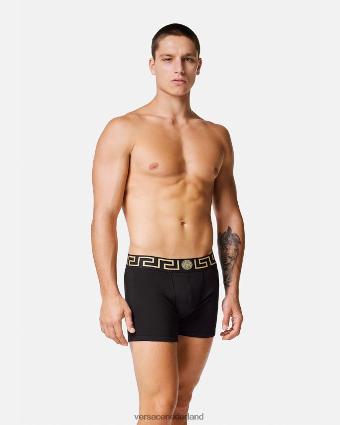 Versace Greca border lange trunks 2-pack Heren zwart ondergoed en strandkleding J2T4F41761
