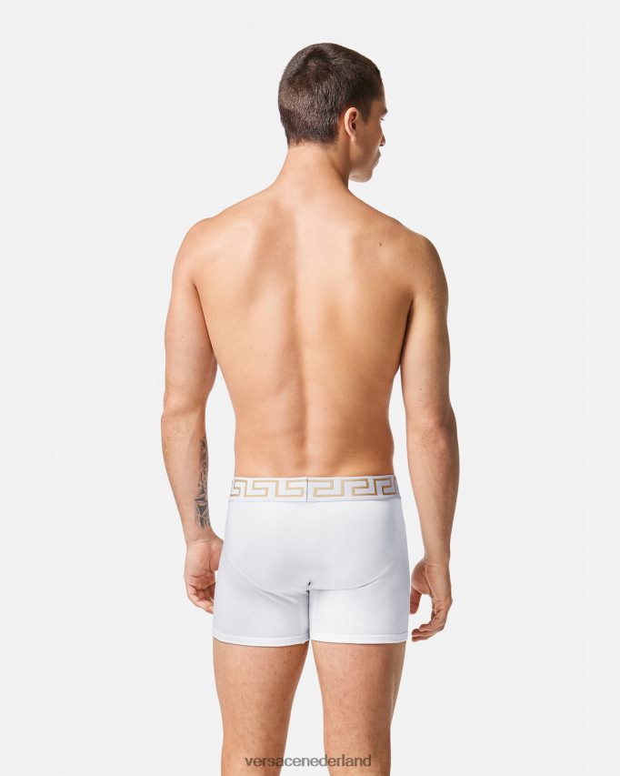 Versace Greca border lange trunks 2-pack Heren zwart wit ondergoed en strandkleding J2T4F41763