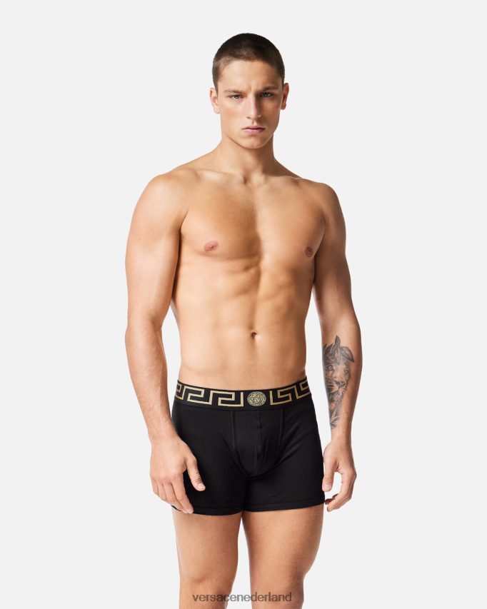 Versace Greca border lange trunks 2-pack Heren zwart wit ondergoed en strandkleding J2T4F41763