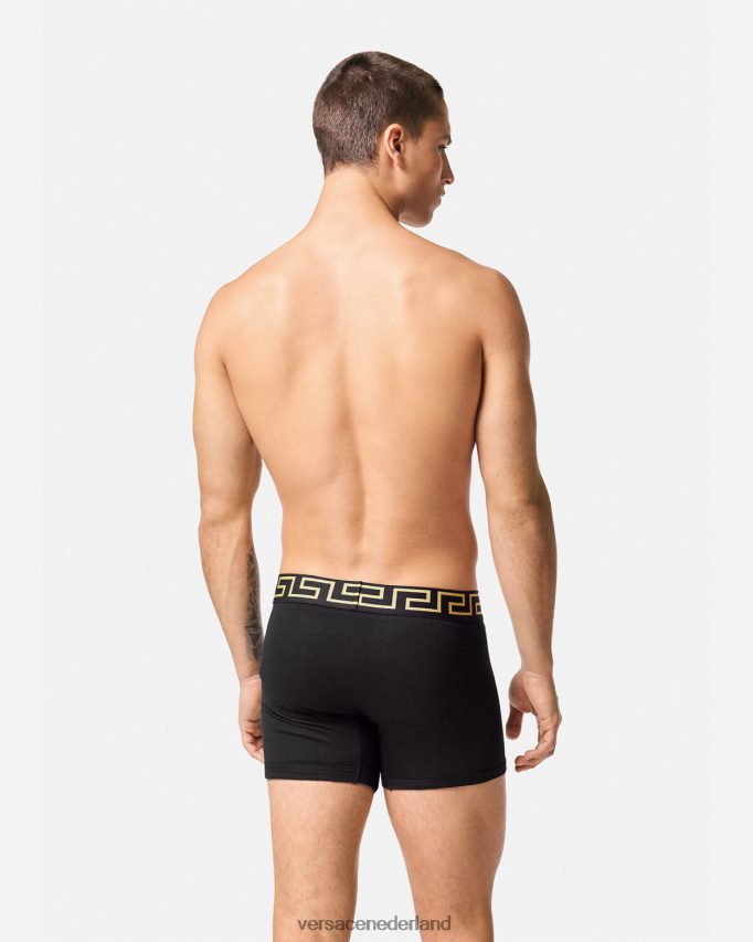Versace Greca border lange trunks 2-pack Heren zwart wit ondergoed en strandkleding J2T4F41763
