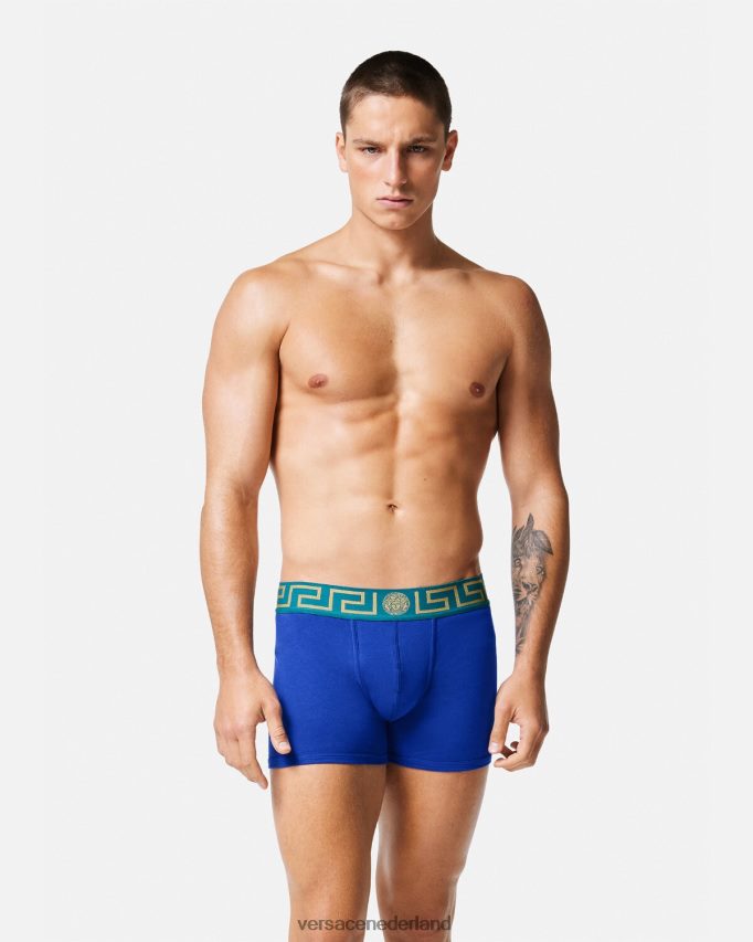 Versace greca border lange stammen Heren blauw ondergoed en strandkleding J2T4F41747