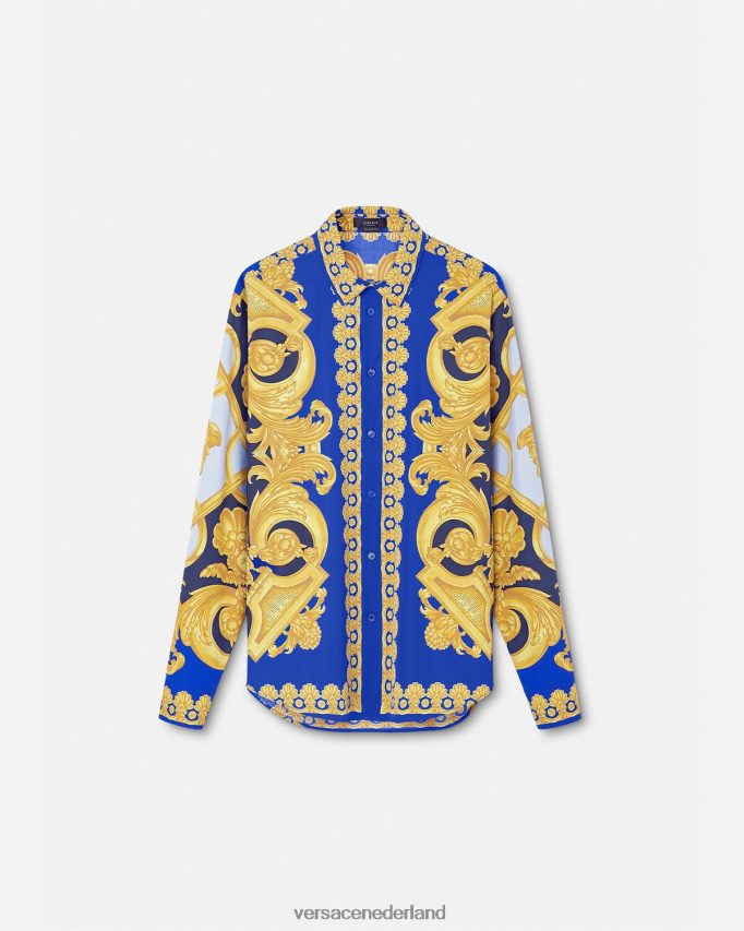 Versace Barocco 660 katoenen overhemd Heren blauw en goud kleding J2T4F41321