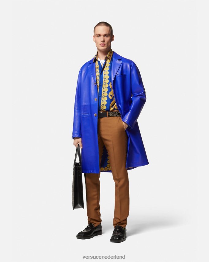 Versace Barocco 660 katoenen overhemd Heren blauw en goud kleding J2T4F41321
