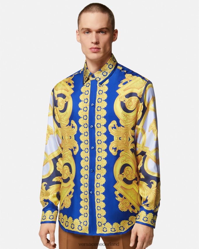 Versace Barocco 660 katoenen overhemd Heren blauw en goud kleding J2T4F41321