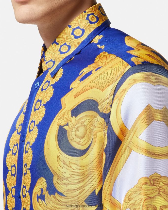 Versace Barocco 660 katoenen overhemd Heren blauw en goud kleding J2T4F41321