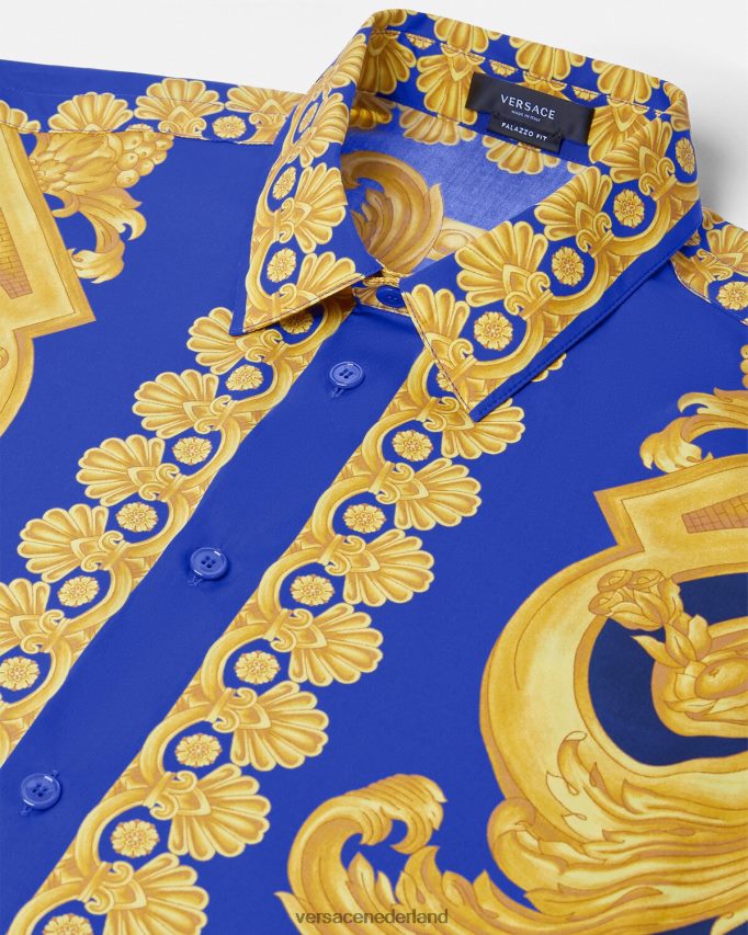 Versace Barocco 660 katoenen overhemd Heren blauw en goud kleding J2T4F41321