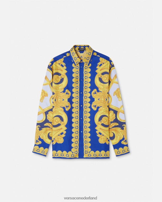 Versace Barocco 660 zijden overhemd Heren blauw en goud kleding J2T4F41318
