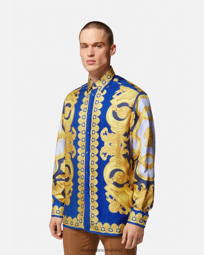 Versace Barocco 660 zijden overhemd Heren blauw en goud kleding J2T4F41318
