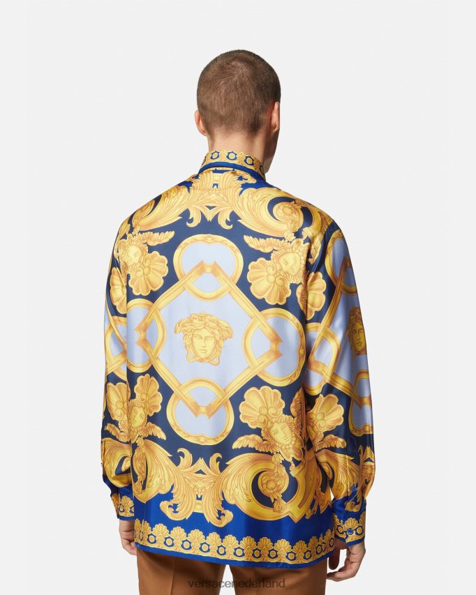 Versace Barocco 660 zijden overhemd Heren blauw en goud kleding J2T4F41318
