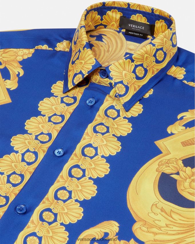 Versace Barocco 660 zijden overhemd Heren blauw en goud kleding J2T4F41318