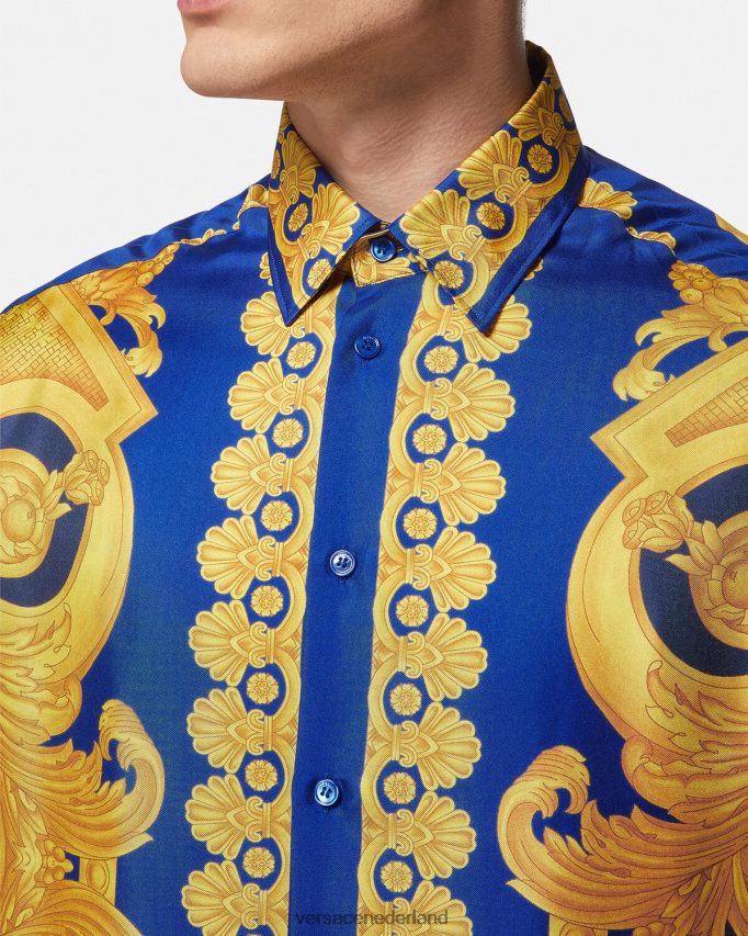 Versace Barocco 660 zijden overhemd Heren blauw en goud kleding J2T4F41318