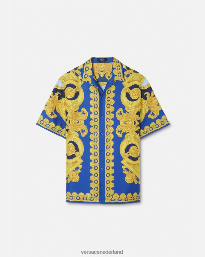 Versace Barocco 660 zijden overhemd Heren blauw en goud kleding J2T4F41319