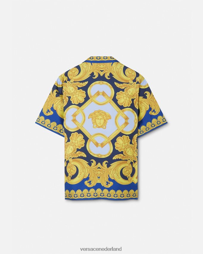 Versace Barocco 660 zijden overhemd Heren blauw en goud kleding J2T4F41319