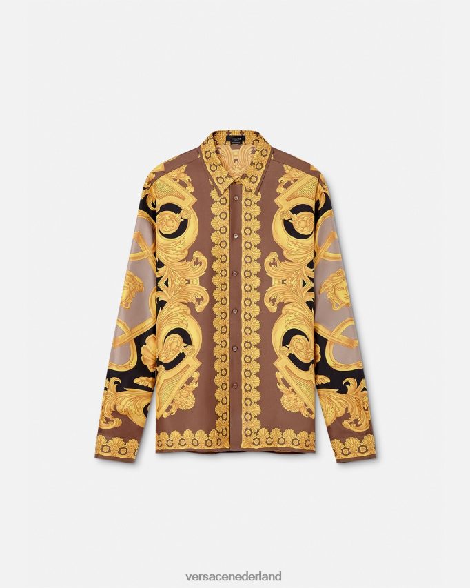 Versace Barocco 660 zijden overhemd Heren bruin en goud kleding J2T4F41320
