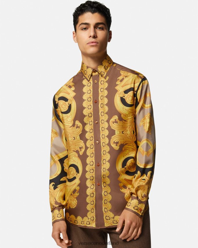 Versace Barocco 660 zijden overhemd Heren bruin en goud kleding J2T4F41320
