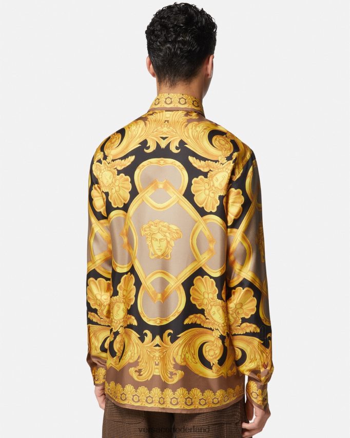 Versace Barocco 660 zijden overhemd Heren bruin en goud kleding J2T4F41320