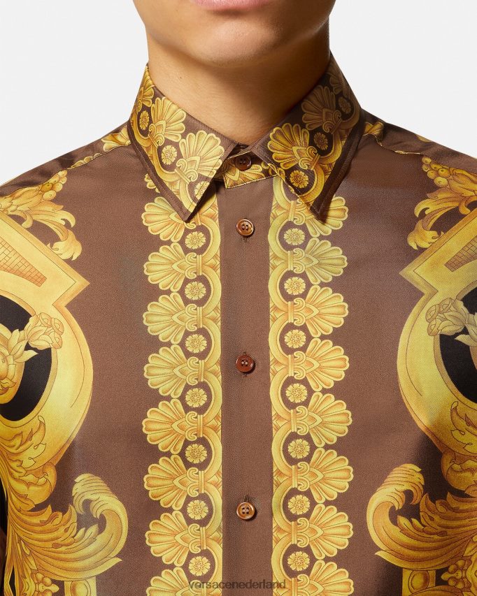 Versace Barocco 660 zijden overhemd Heren bruin en goud kleding J2T4F41320