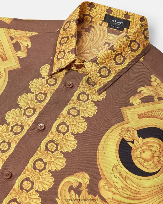 Versace Barocco 660 zijden overhemd Heren bruin en goud kleding J2T4F41320
