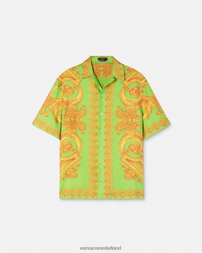Versace Barocco 660 zijden overhemd Heren goud en groen kleding J2T4F41317