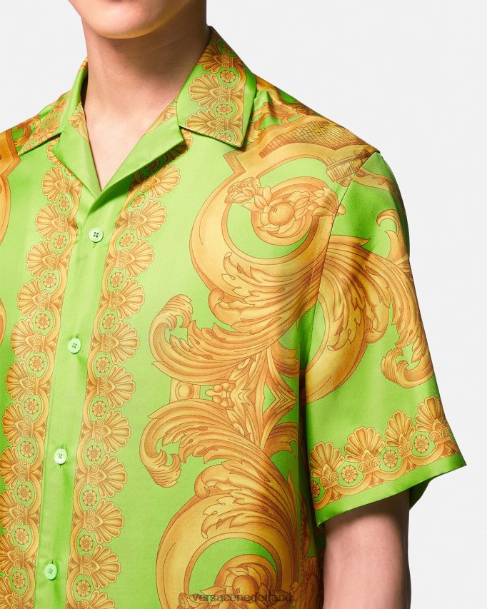 Versace Barocco 660 zijden overhemd Heren goud en groen kleding J2T4F41317