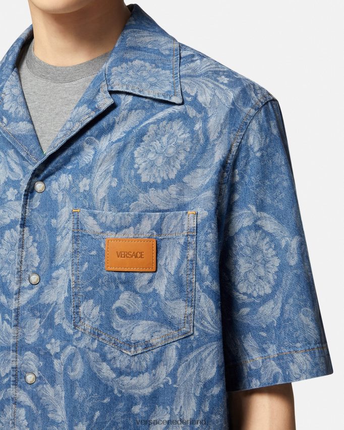 Versace Denim overhemd in baroksilhouet Heren blauw & afdrukken kleding J2T4F41298