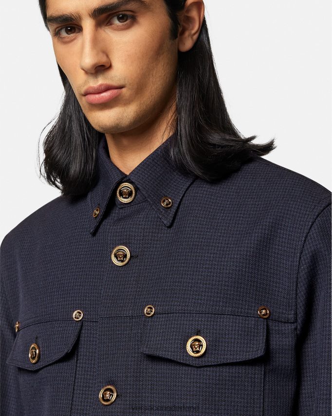 Versace Medusa pied-de-poule overshirt Heren blauw kleding J2T4F41322