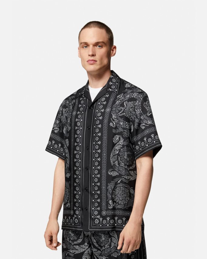 Versace Zijden overhemd in Barocco-silhouet Heren afdrukken kleding J2T4F41315